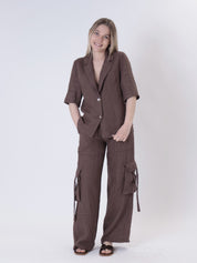 Men's pure linen chocolate jacket