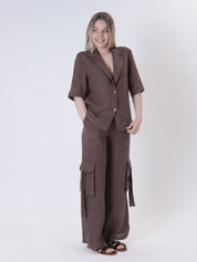 Men's pure linen chocolate jacket