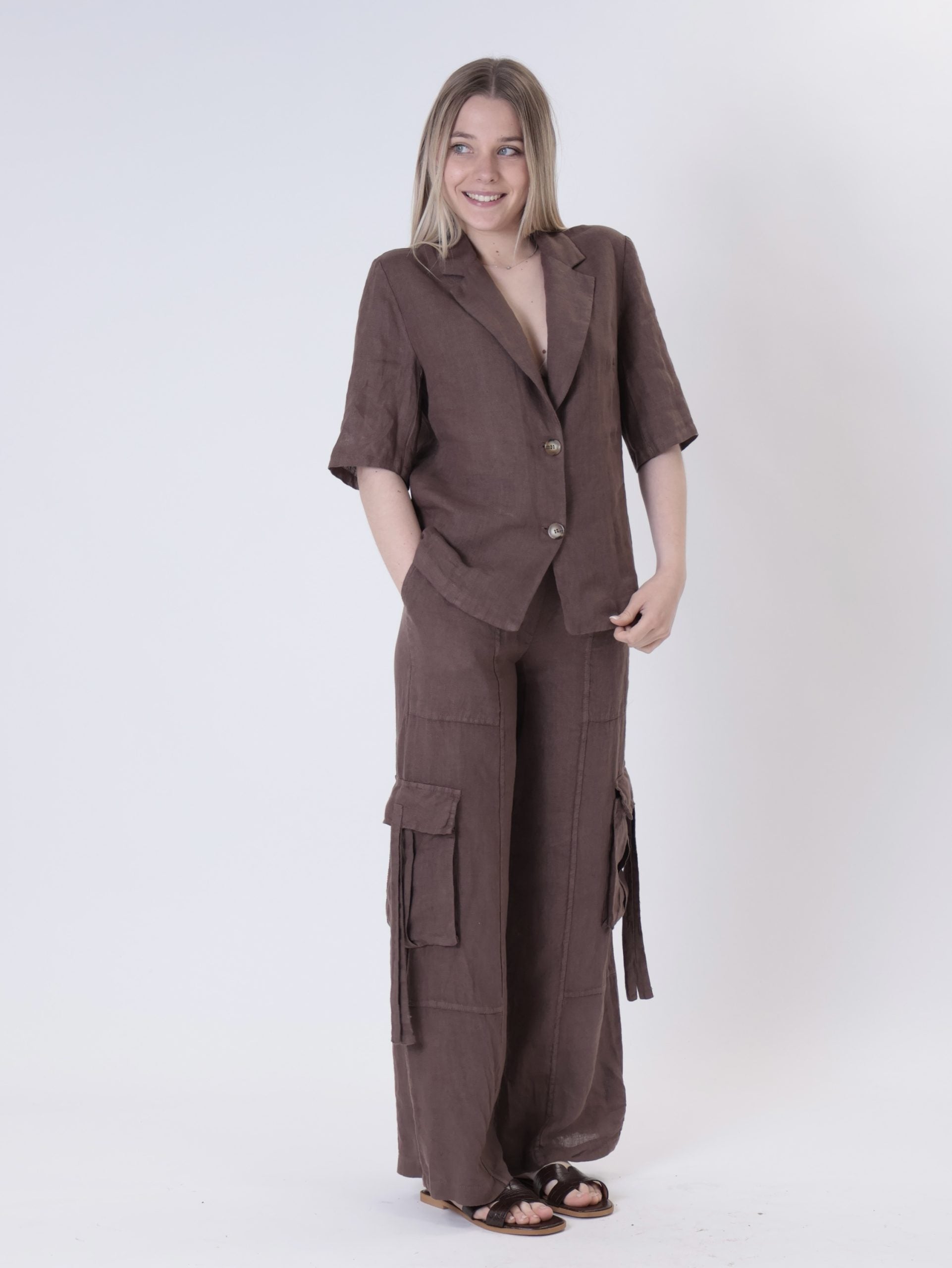 Men's pure linen chocolate jacket