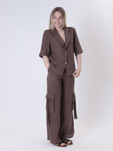 Men's pure linen chocolate jacket