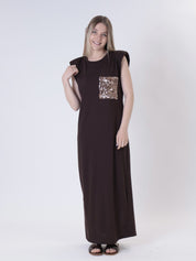 Abito spallone tasca paillettes moro