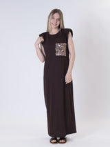 Abito spallone tasca paillettes moro