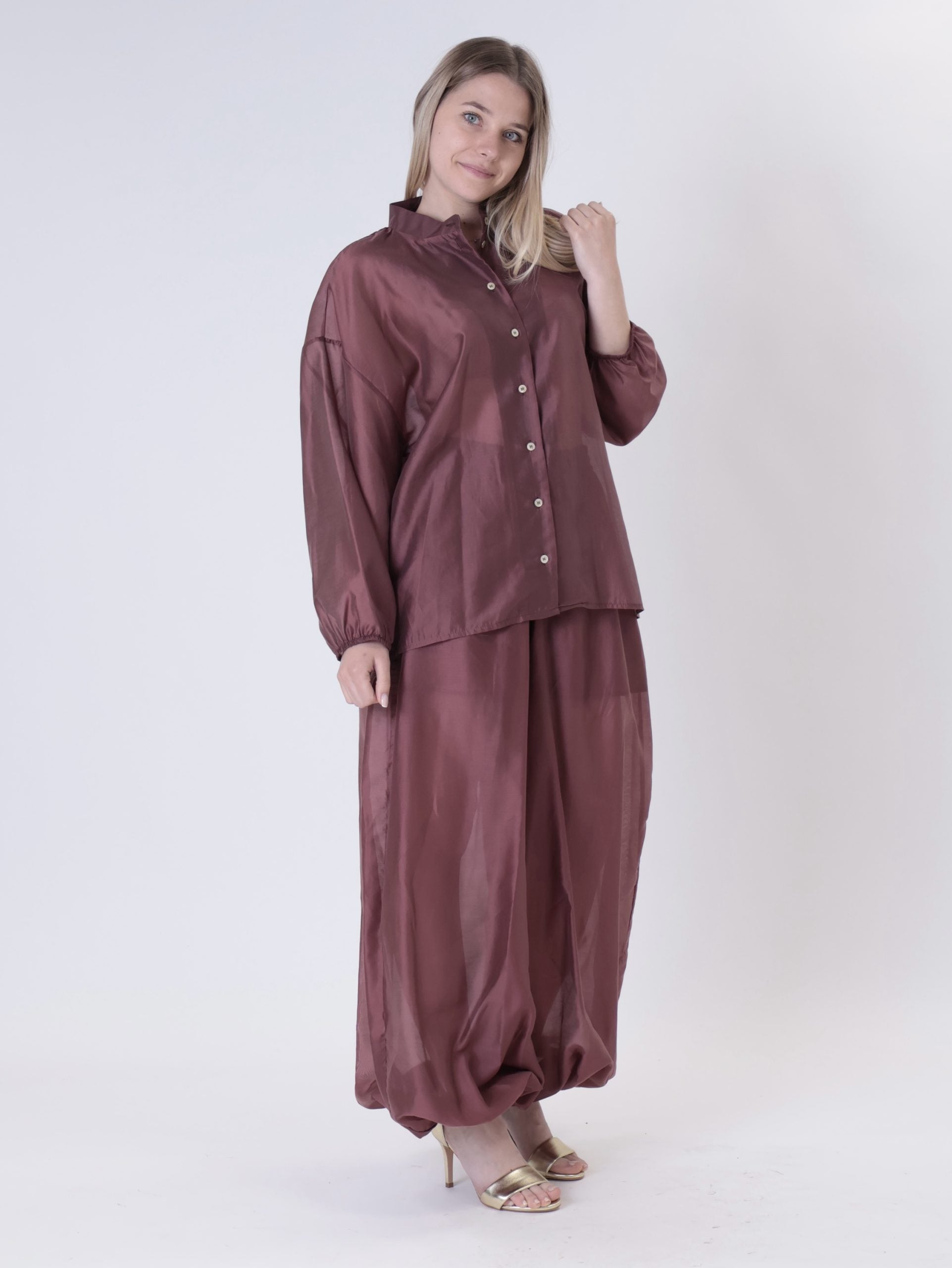 Shirt with elasticated cuff, Florence wine