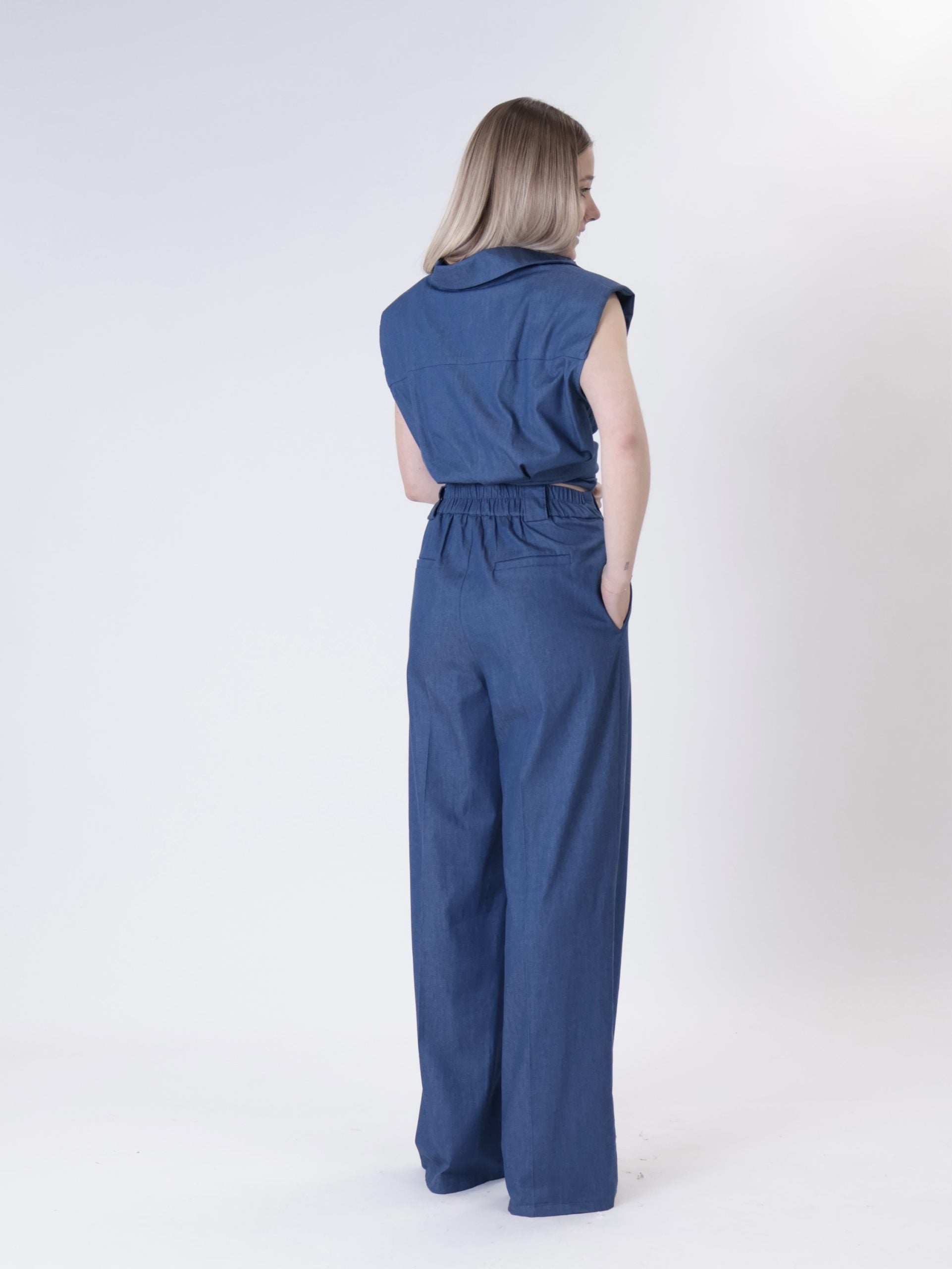 Pantalone elastico retro chambray