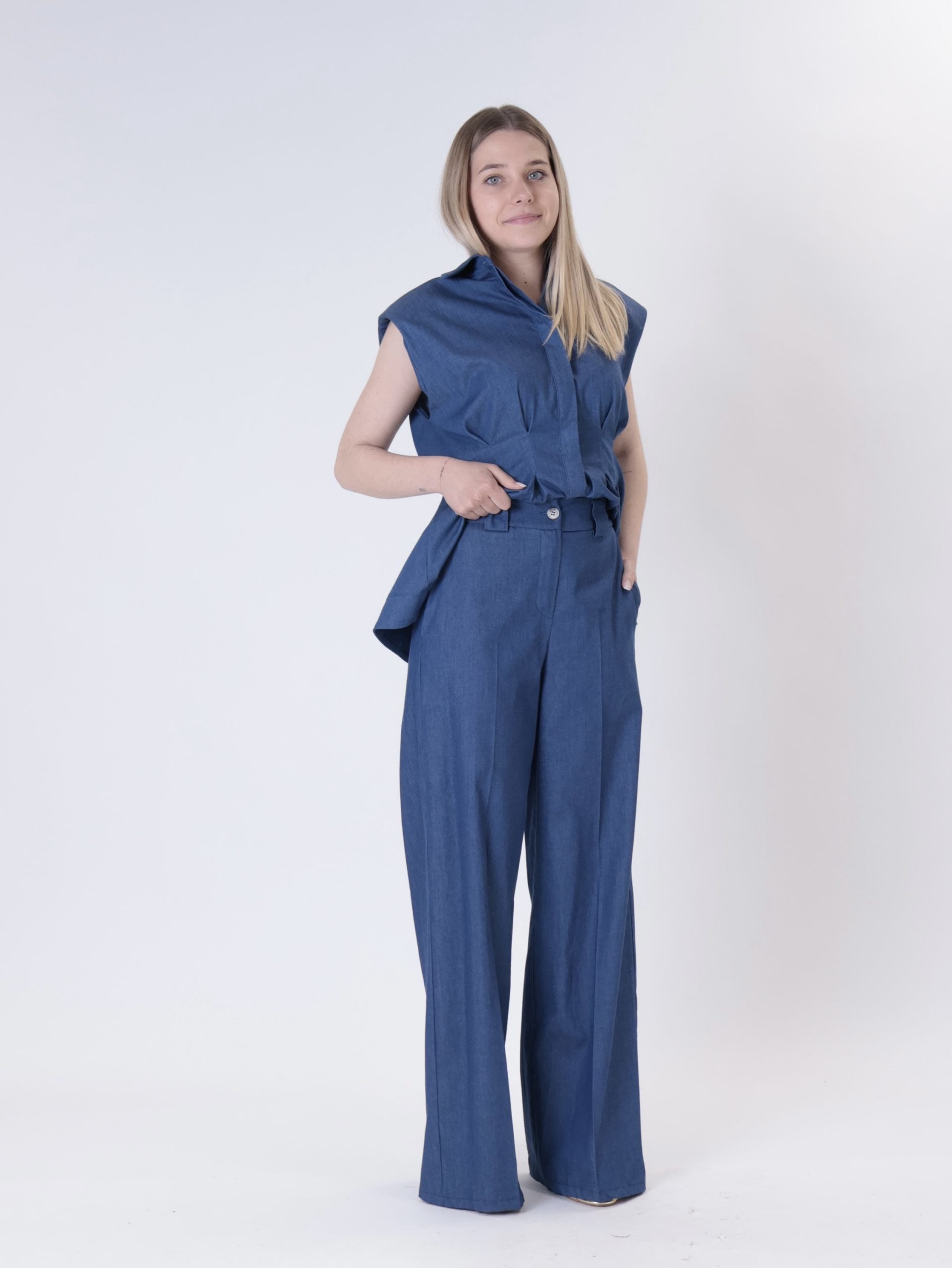 Pantalone elastico retro chambray