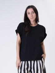 Black elastic sleeve T-shirt