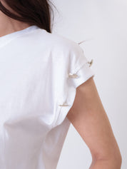 T-shirt bottone spalla bianca