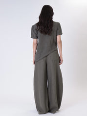 T-shirt svasata 100% lino militare