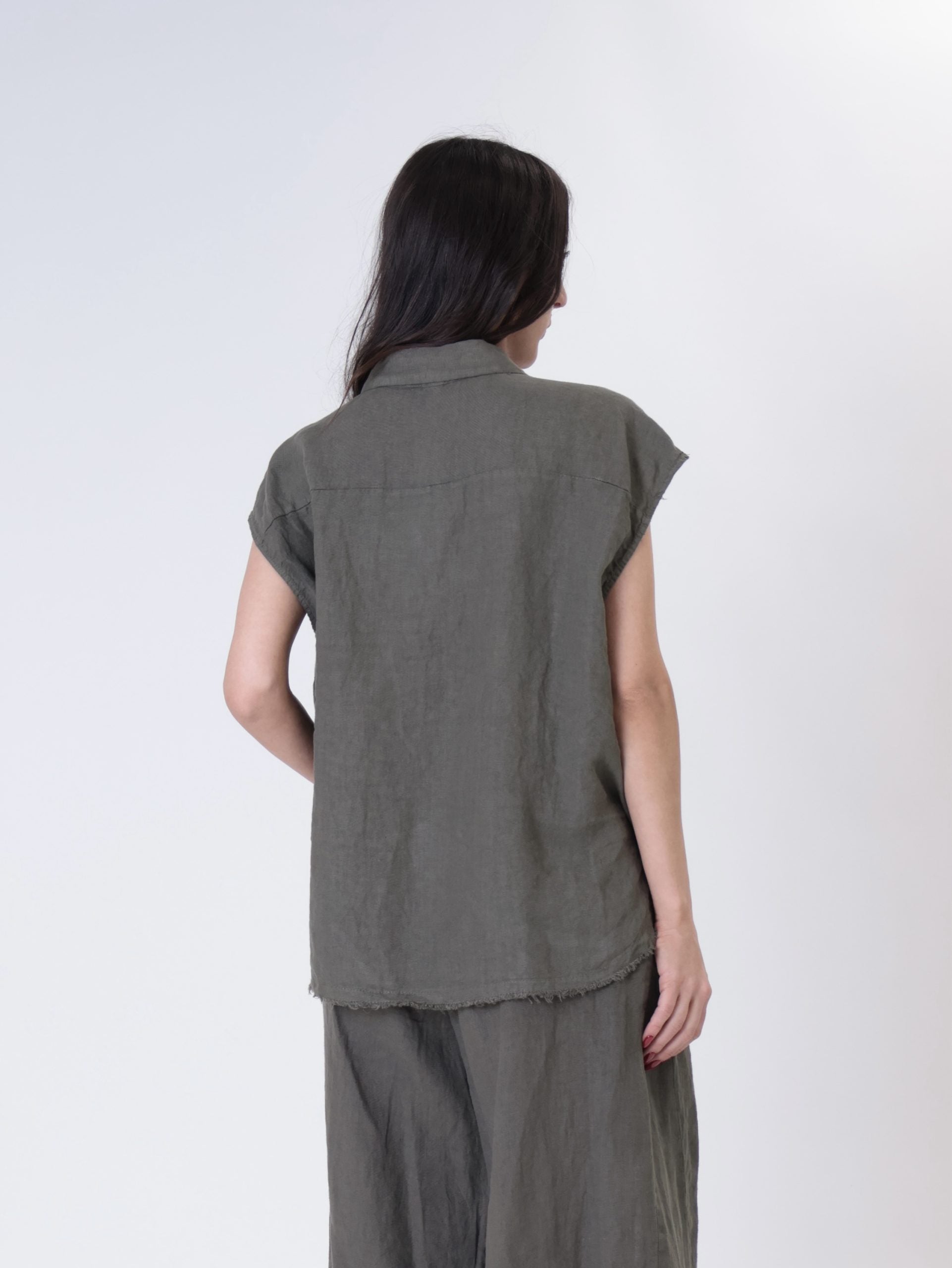 Camicia smanicata 100% lino militare