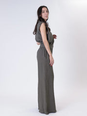 Gilet pinces fondo 100% lino militare