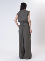 Military green 100% linen trousers with elasticated waist