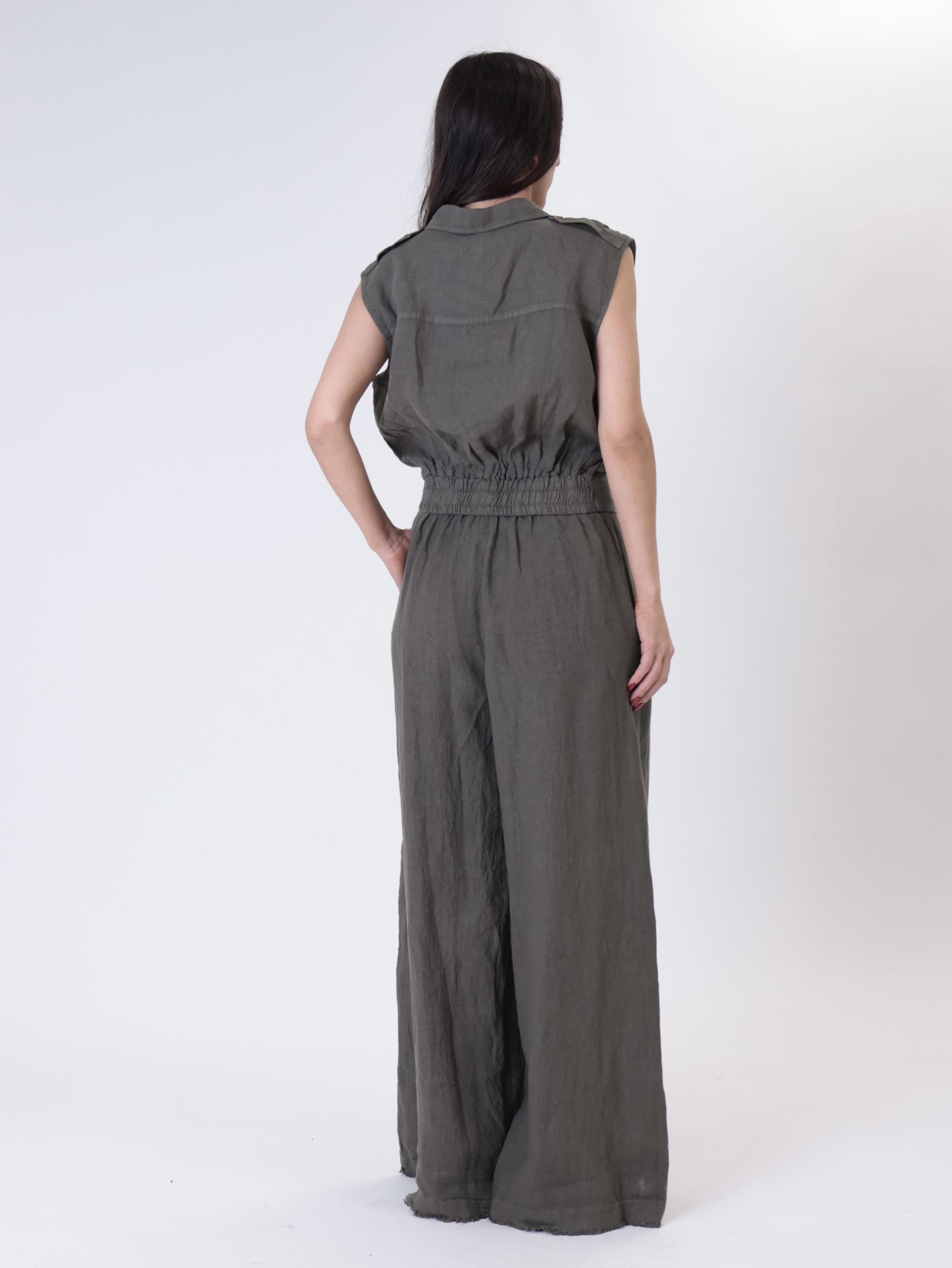 Gilet pinces fondo 100% lino militare