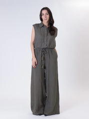 Military green 100% linen trousers with elasticated waist