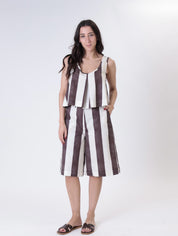 Top + Bermuda set butter/dark brown stripe