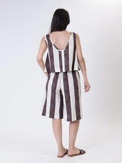 Top + Bermuda set butter/dark brown stripe