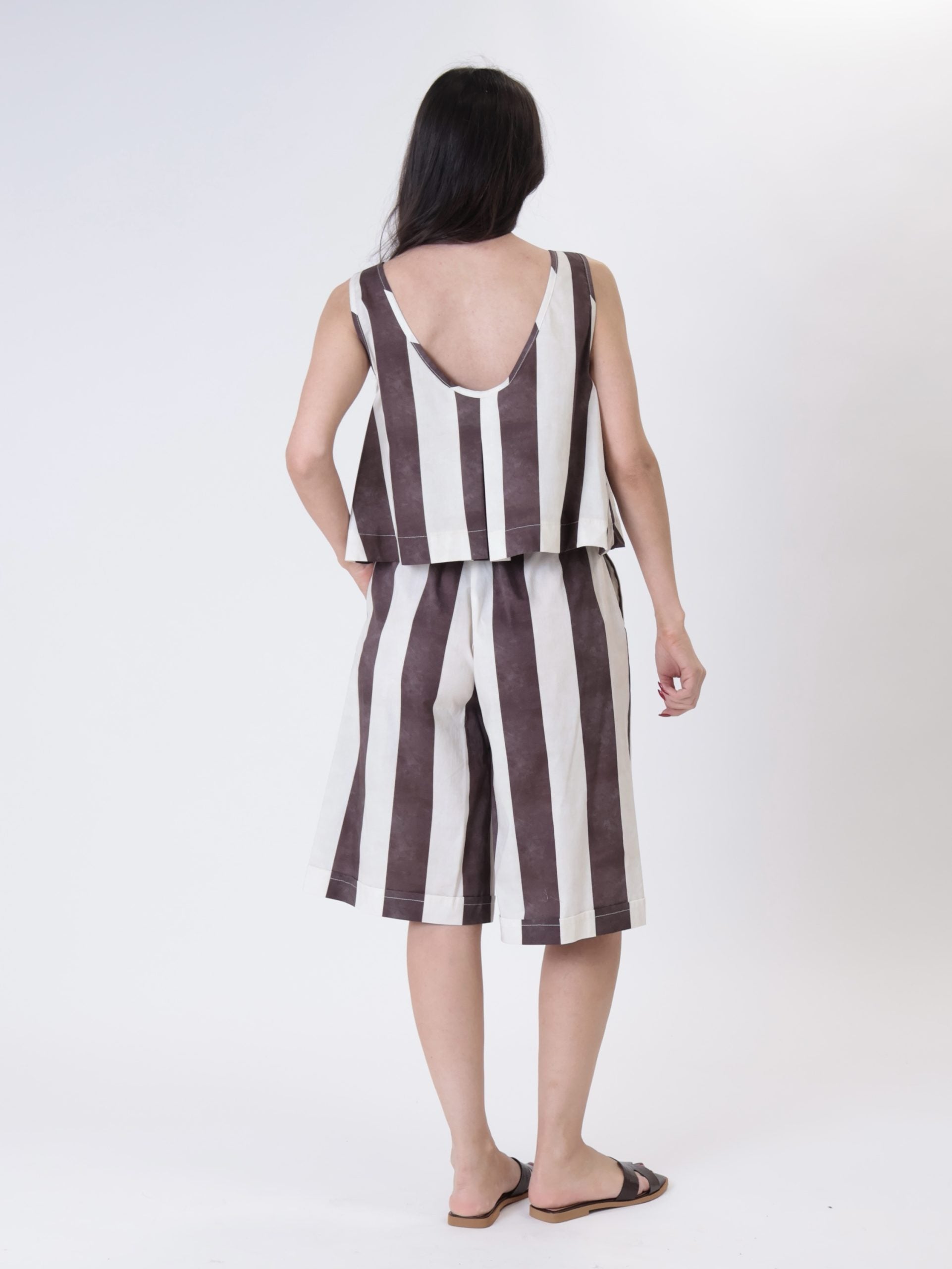 Top + Bermuda set butter/dark brown stripe