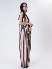 Top and brown/light blue trousers set