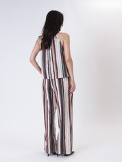 Top and brown/light blue trousers set