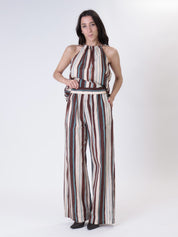 Top and brown/light blue trousers set