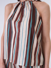 Top and brown/light blue trousers set