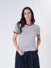 T-shirt riga fina bordo contrasto (colori all'interno)