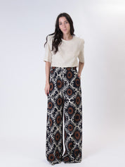 Pantalone fantasia nero/tabacco