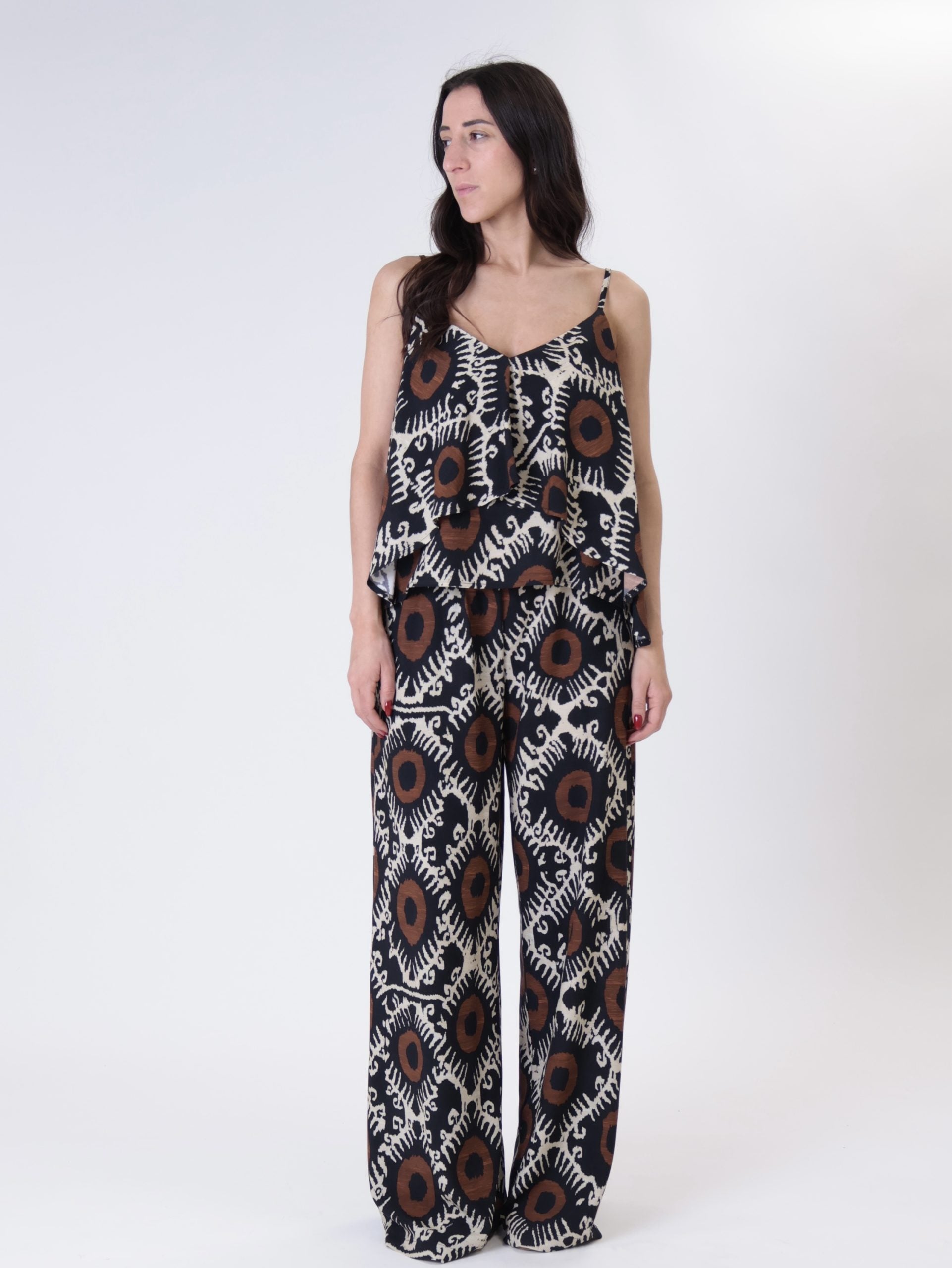 Pantalone fantasia nero/tabacco