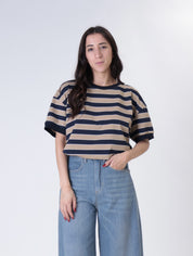 T-shirt m/m riga blu/beige