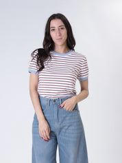 T-shirt riga fina bordo contrasto (colori all'interno)