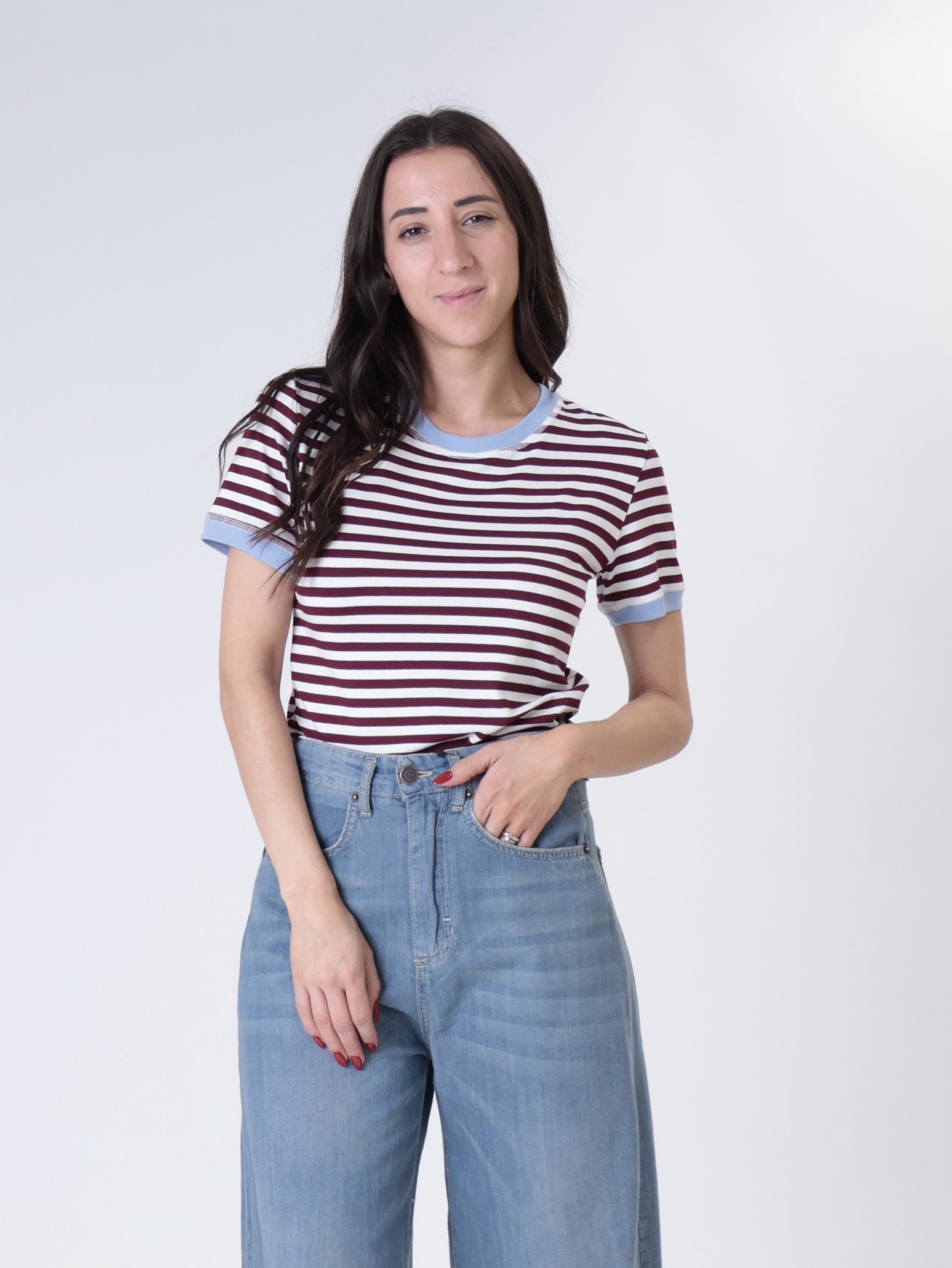 T-shirt riga larga bordo contrasto (colori all'interno)