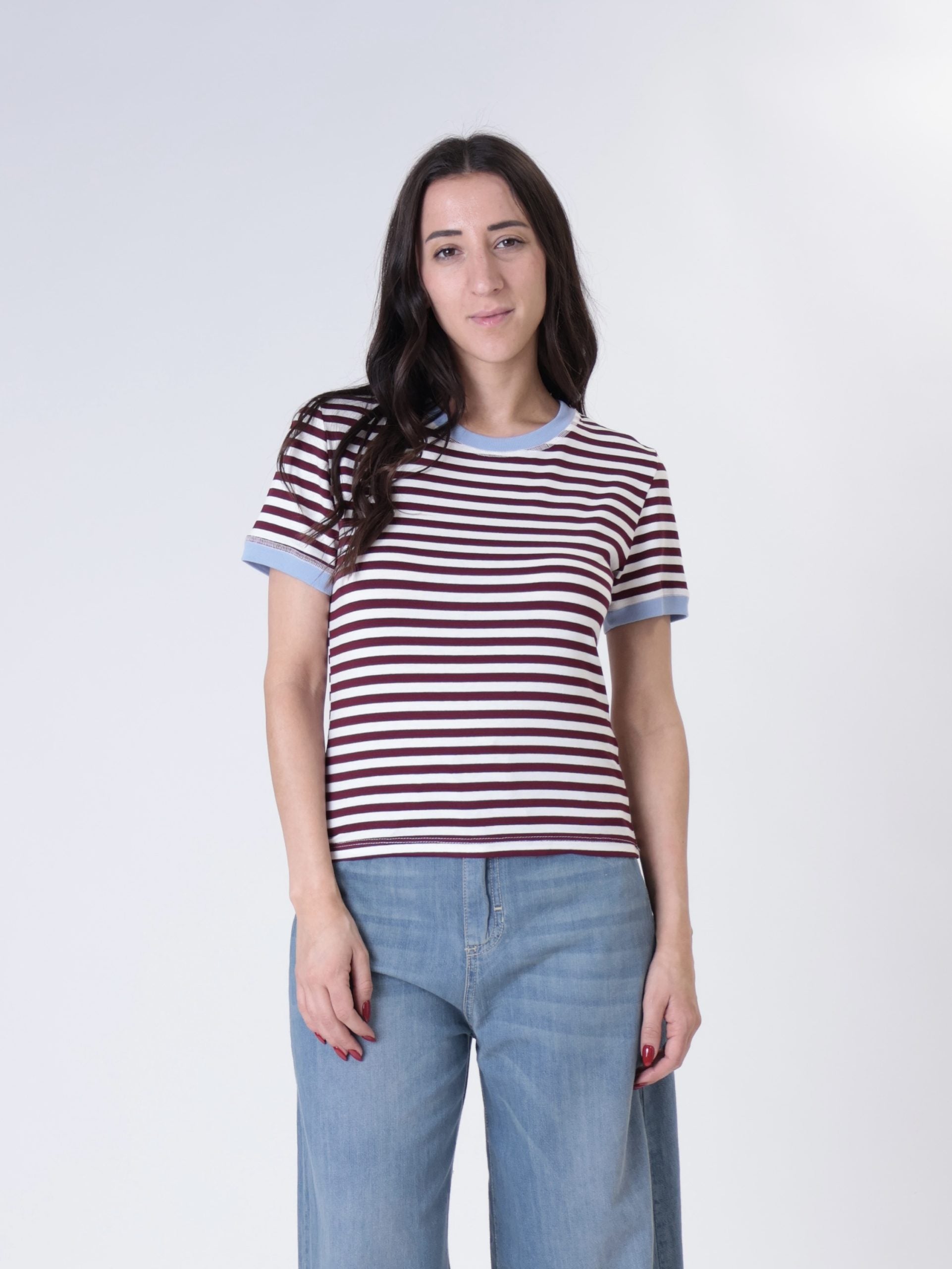 T-shirt riga larga bordo contrasto (colori all'interno)