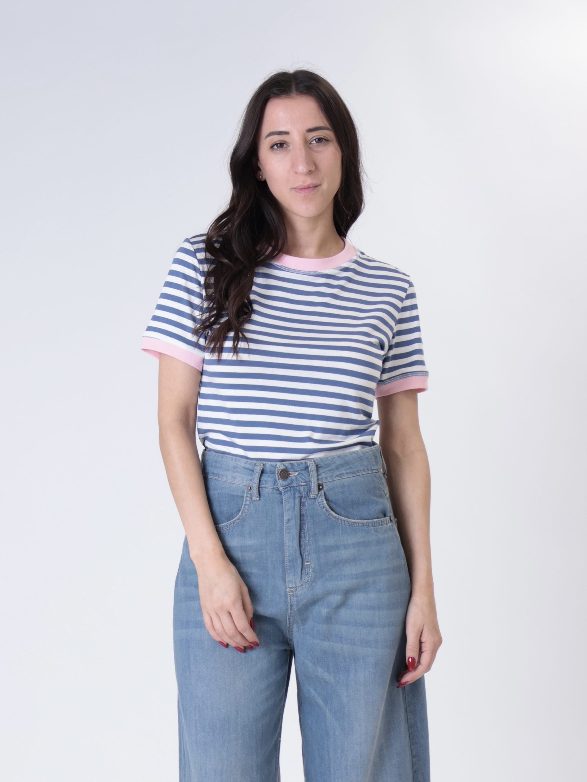 T-shirt riga larga bordo contrasto (colori all'interno)