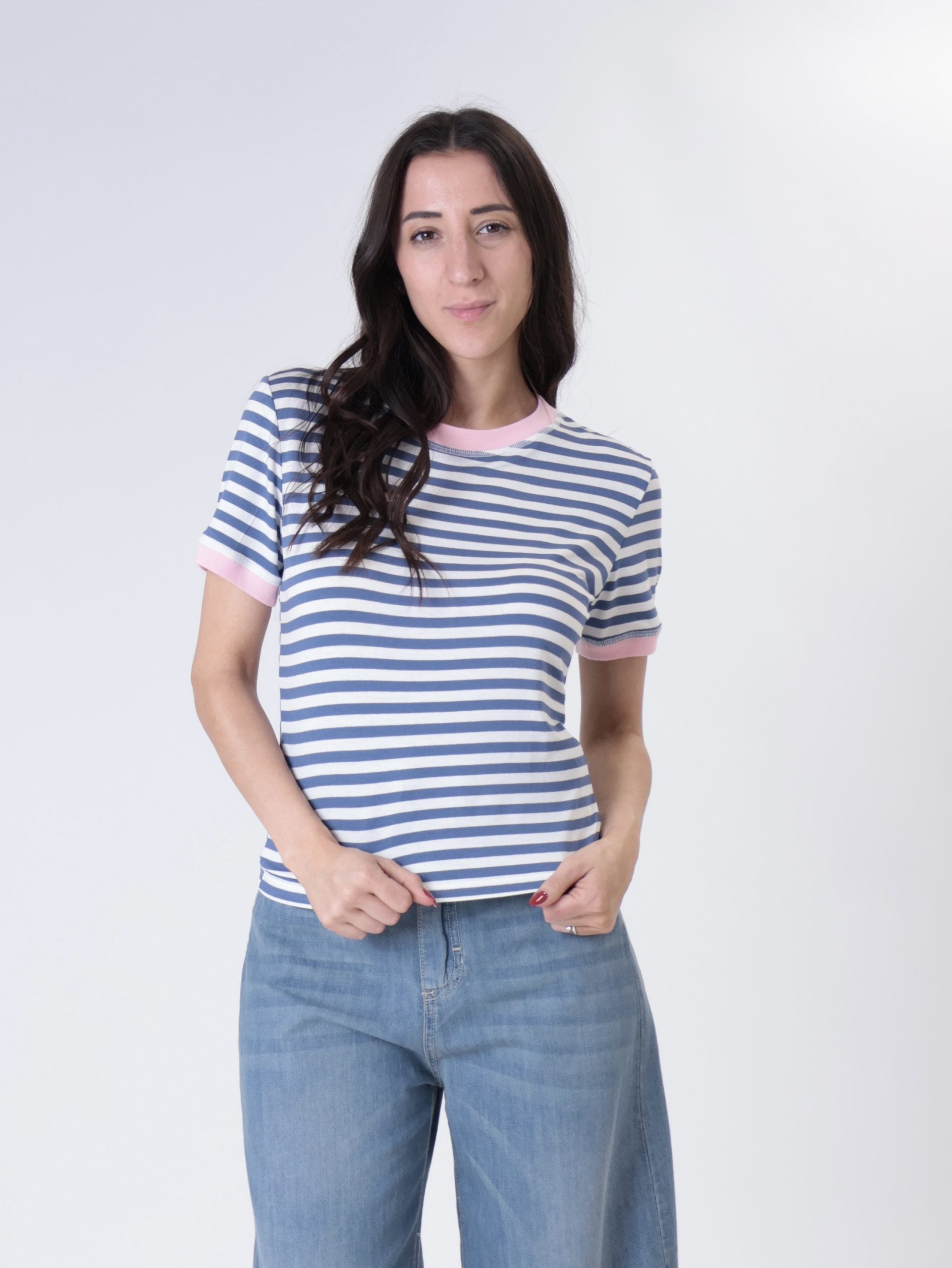 T-shirt riga larga bordo contrasto (colori all'interno)