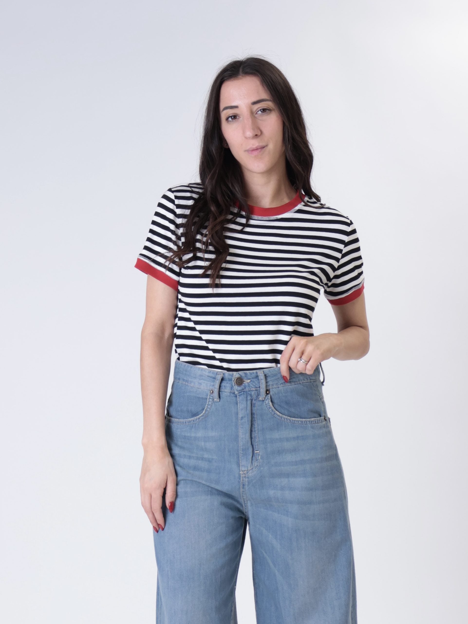 T-shirt riga larga bordo contrasto (colori all'interno)