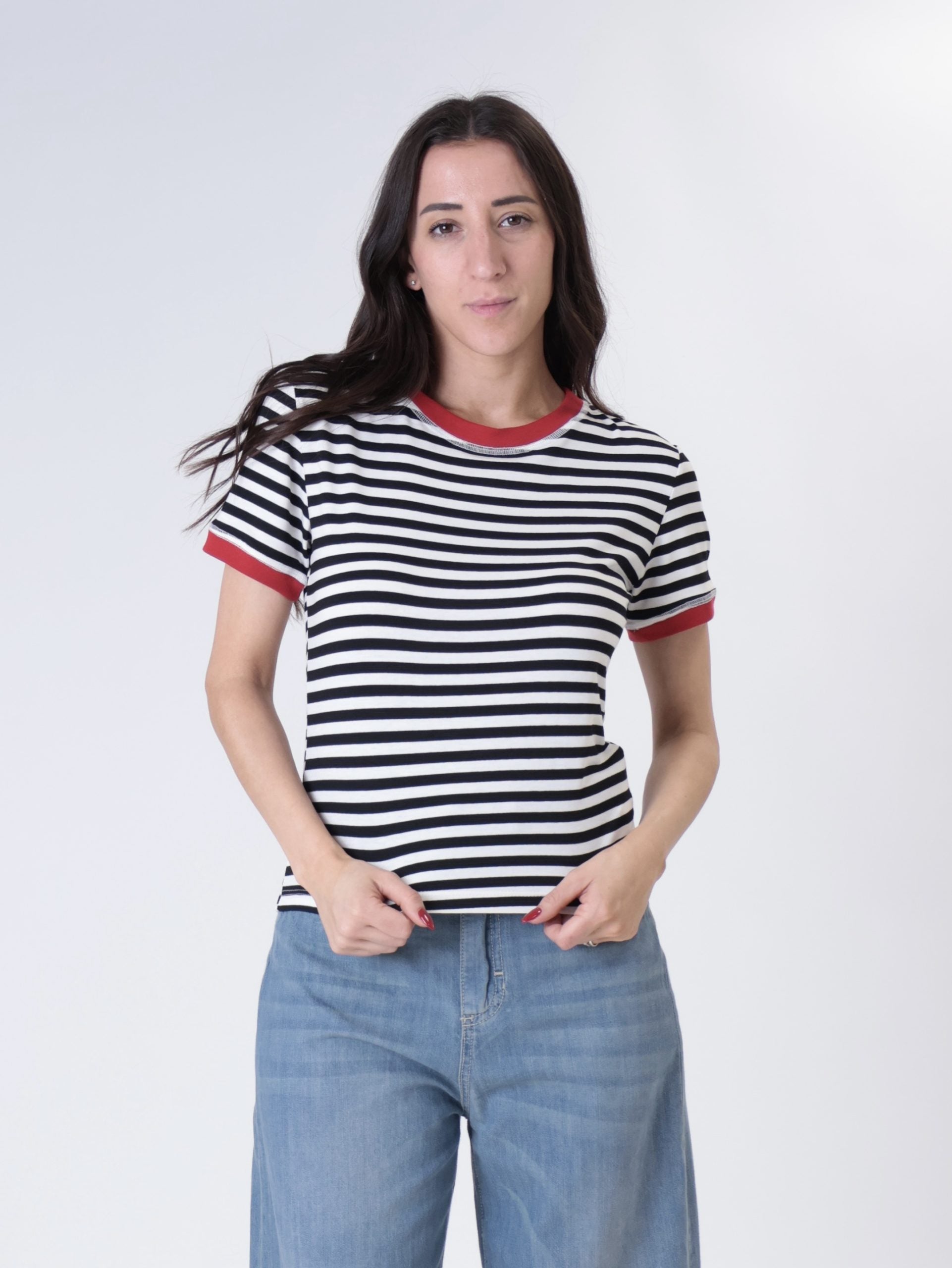 T-shirt riga larga bordo contrasto (colori all'interno)