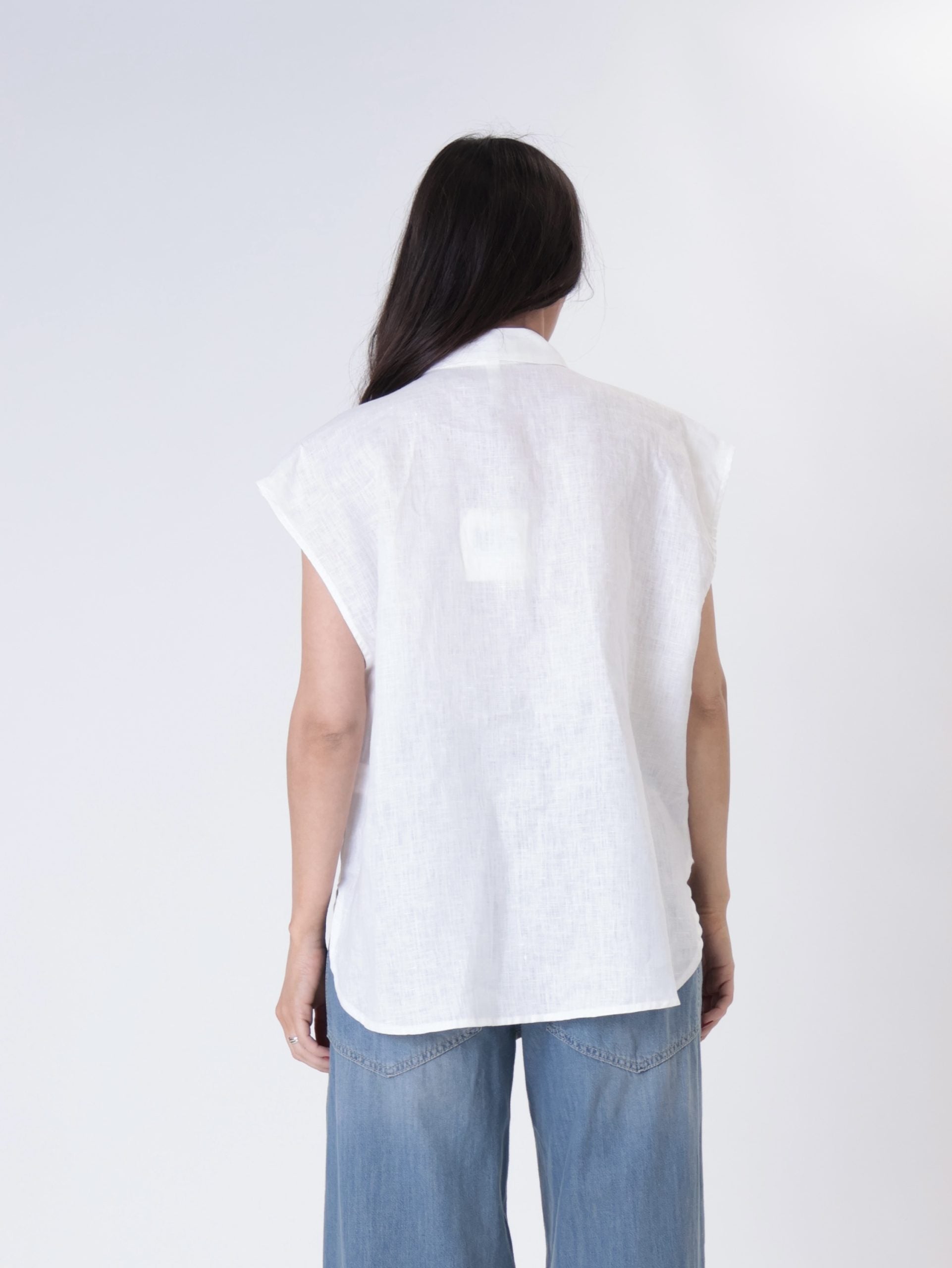 Camicia smanicata tasca paillettes naturale
