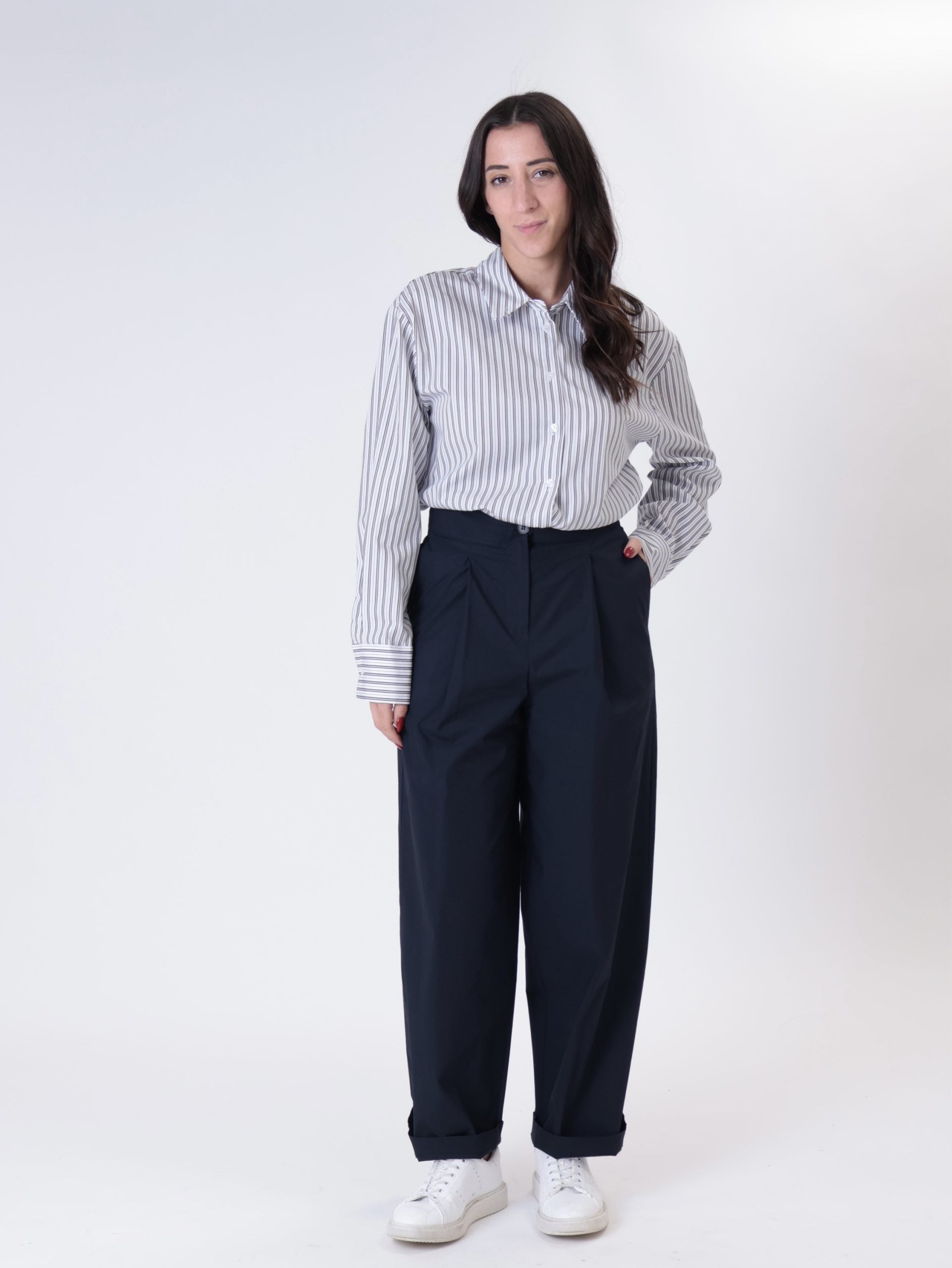 White/dark brown striped shirt