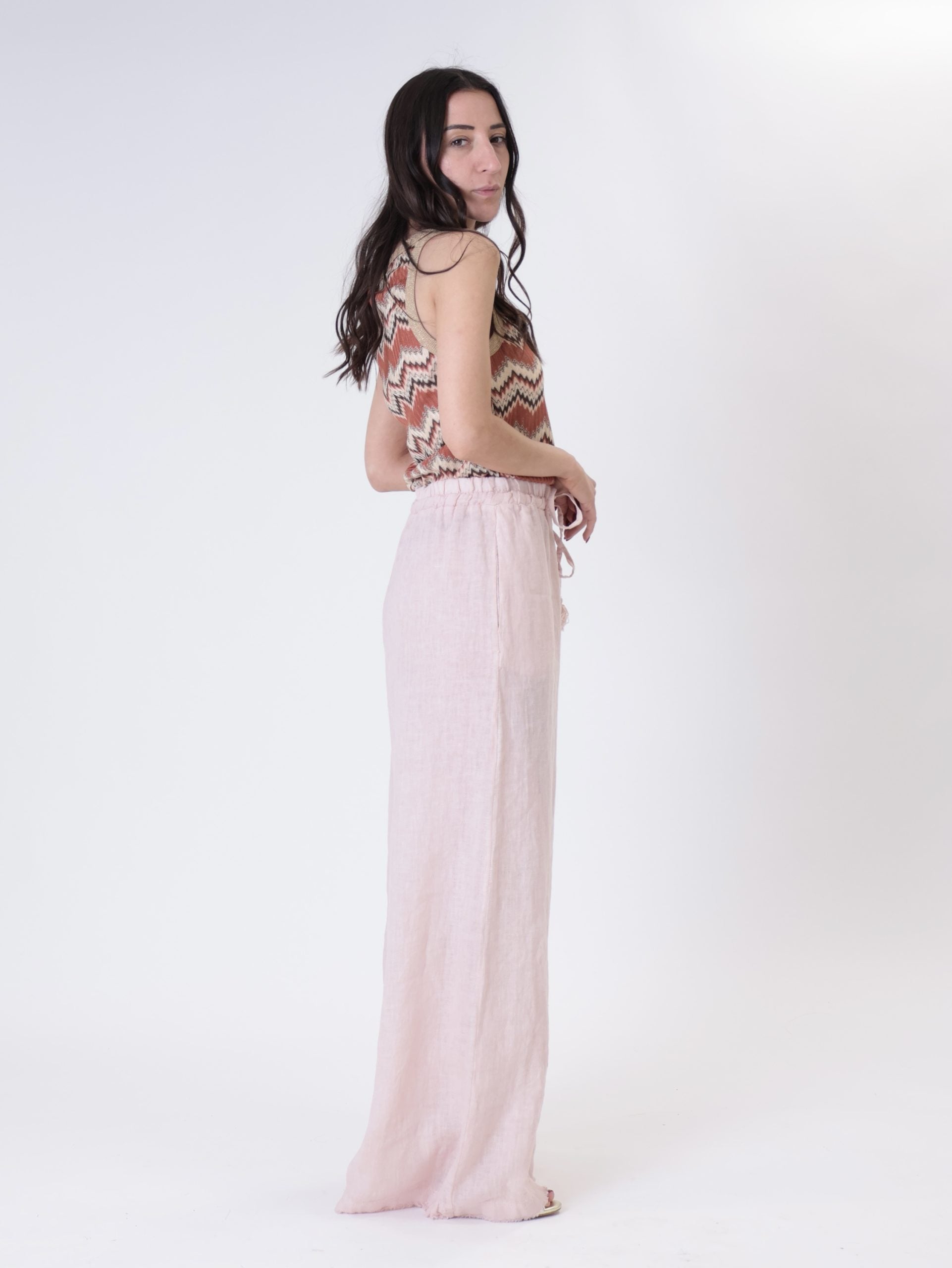 Elasticated waist trousers 100% powder linen