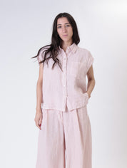 Camicia smanicata 100% lino cipria