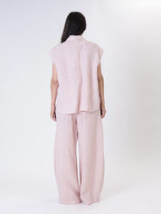 Camicia smanicata 100% lino cipria