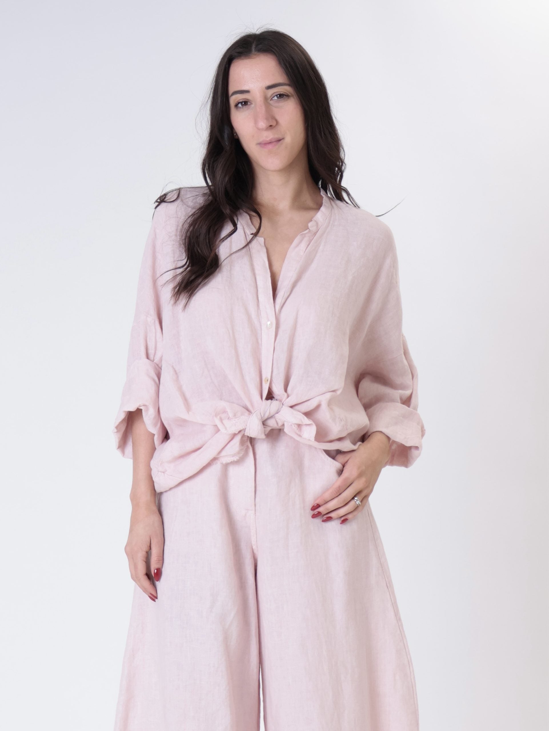Dusty pink 100% linen long-sleeved shirt