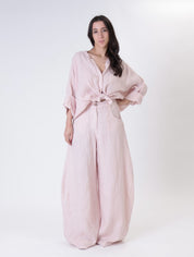 Dusty pink 100% linen long-sleeved shirt