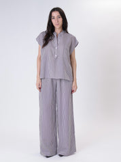 Striped button trousers white/burgundy