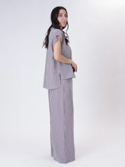 Striped button trousers white/burgundy