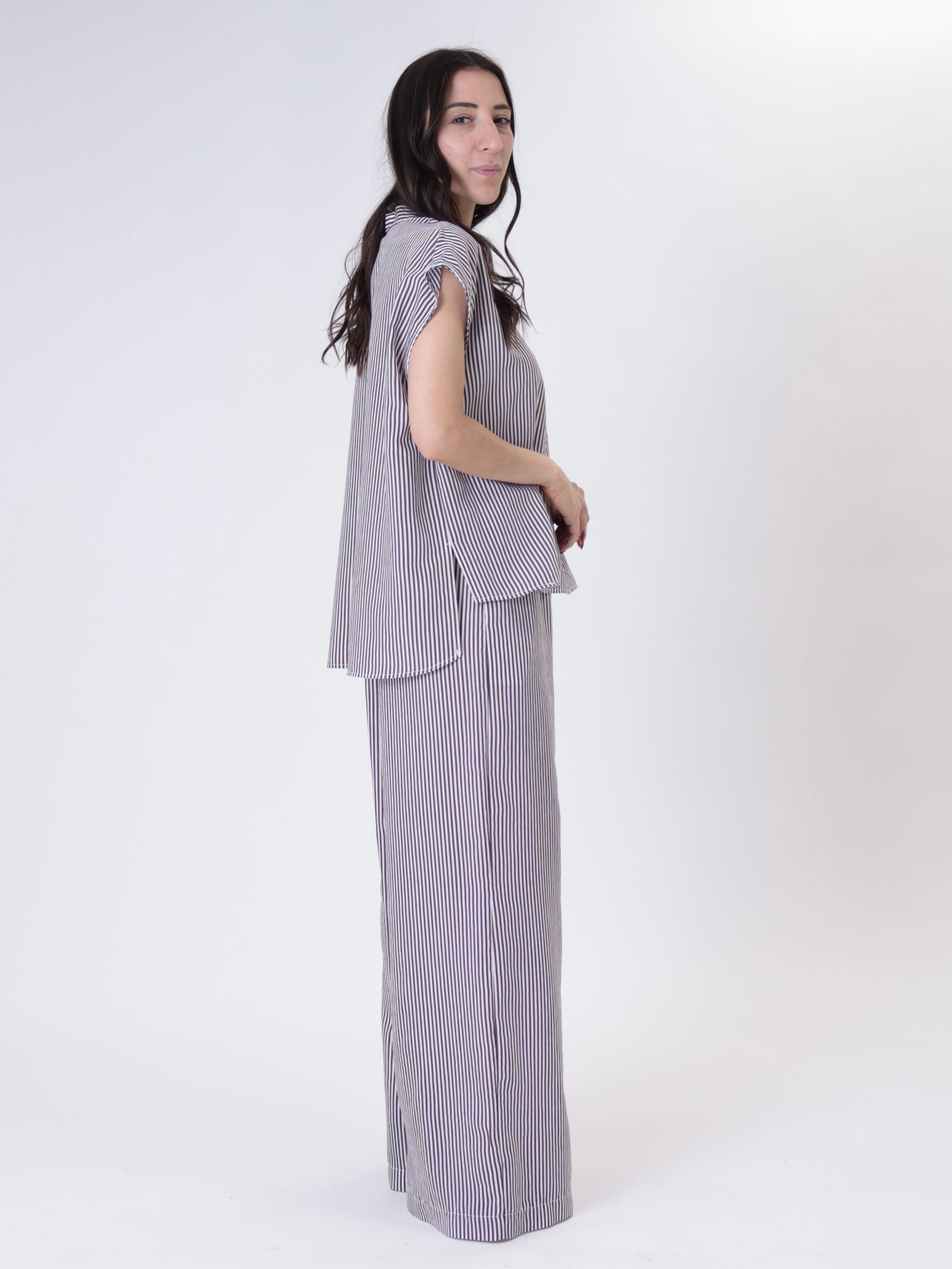 Striped button trousers white/burgundy