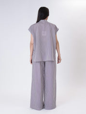 Camicia coreana righe bianco/bordeaux