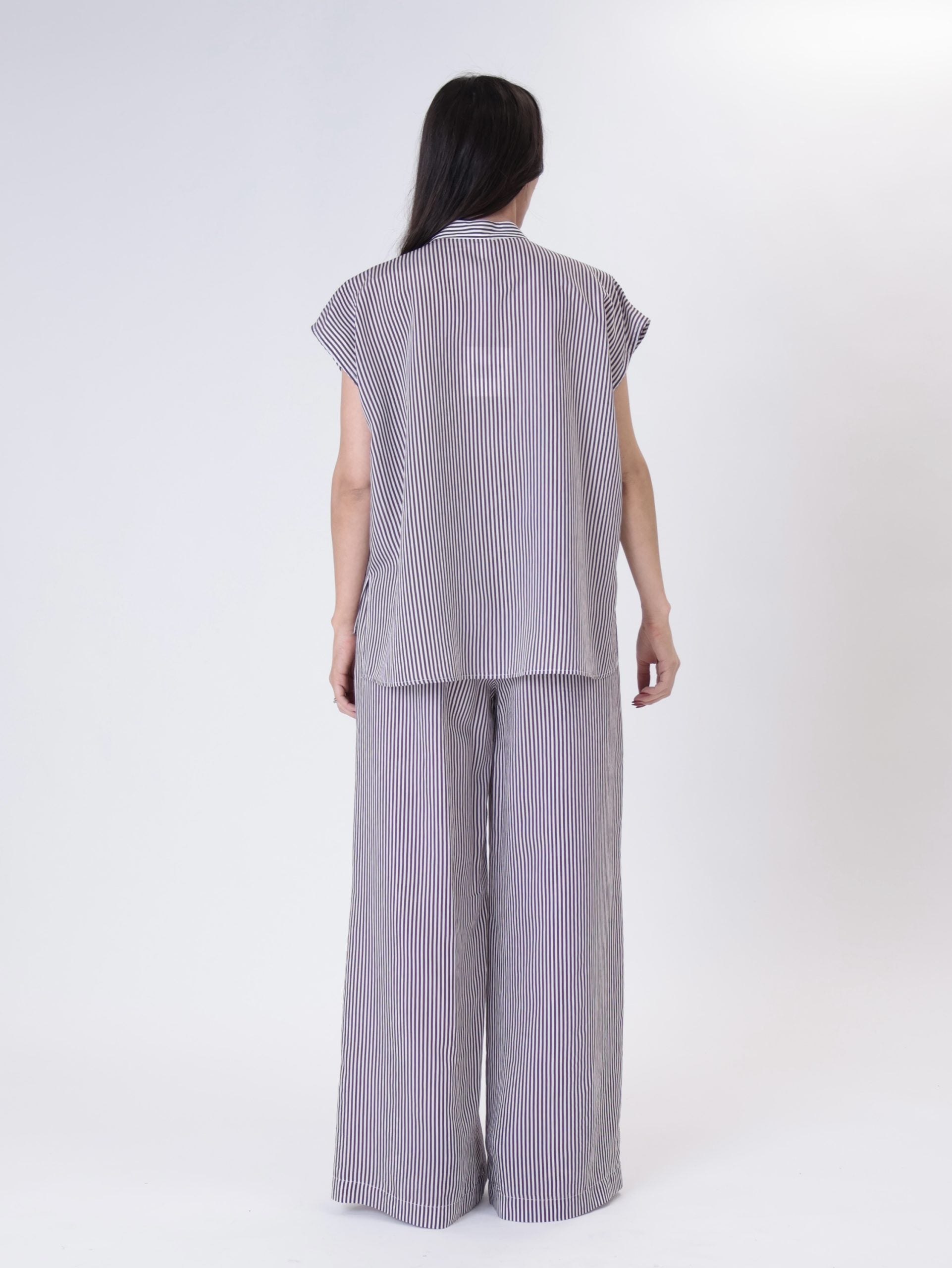Camicia coreana righe bianco/bordeaux
