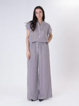 Striped button trousers white/burgundy