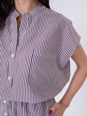 Camicia coreana righe bianco/bordeaux