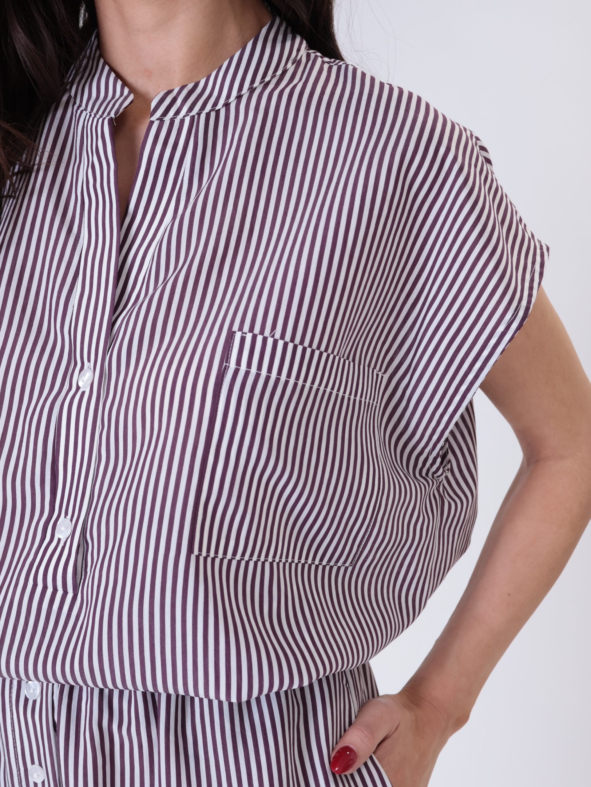 Camicia coreana righe bianco/bordeaux